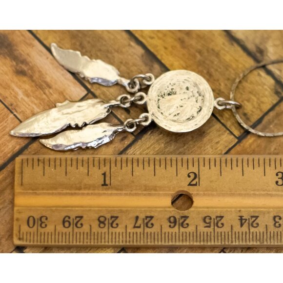 24 inch, Vintage Art Nouveau Leaves Blue Gem Silver Tone Tassel Necklace | H34 - Picture 3 of 3